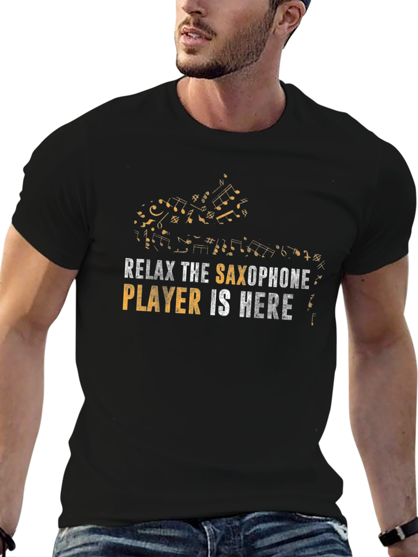 Relax Saxophone Player T-Shirt - Music Note Graphic Tee