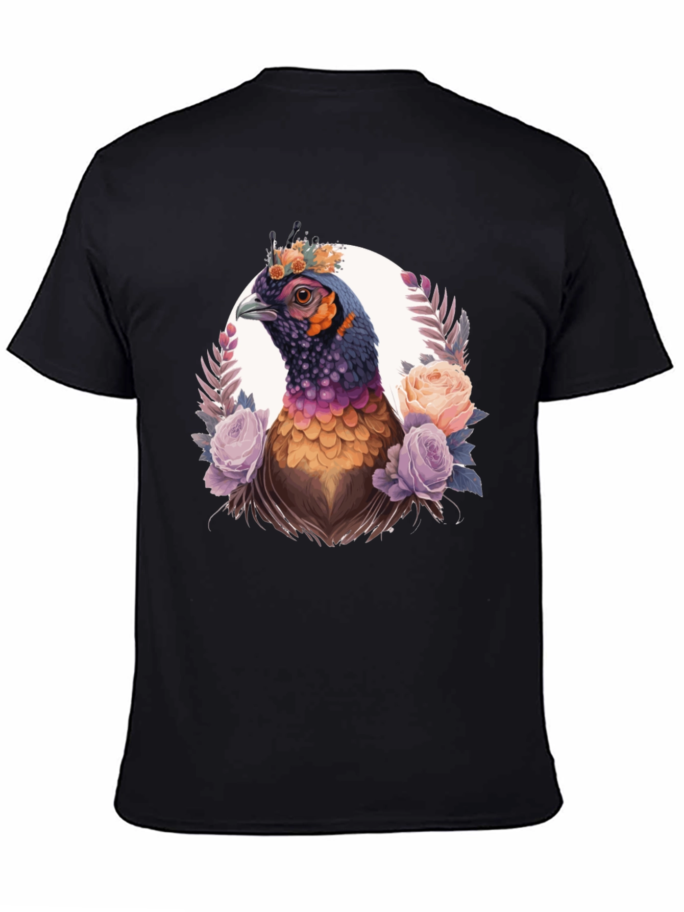 Floral Pheasant Graphic Tee - Black Unisex T-Shirt