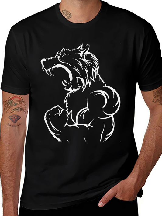 Black T-Shirt with Wolf Muscle Design