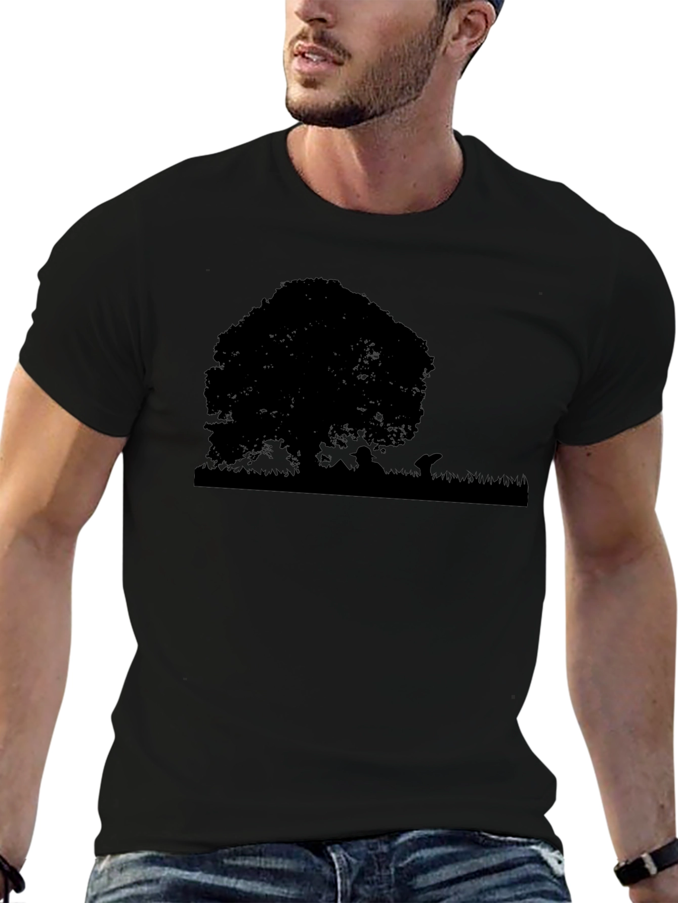 Nature Silhouette Tree Graphic Tee - Black
