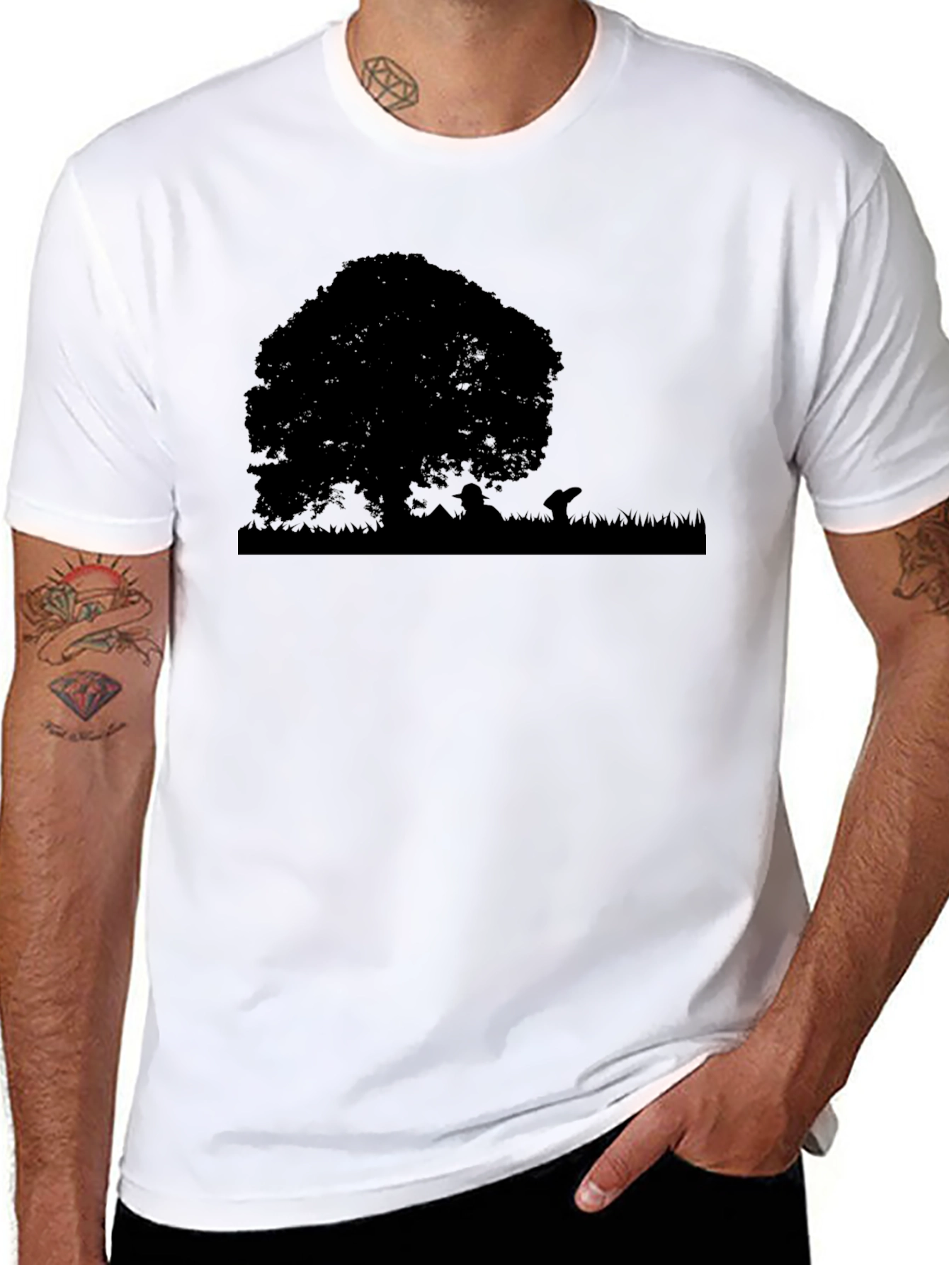 Nature Silhouette Tree Graphic Tee - Black