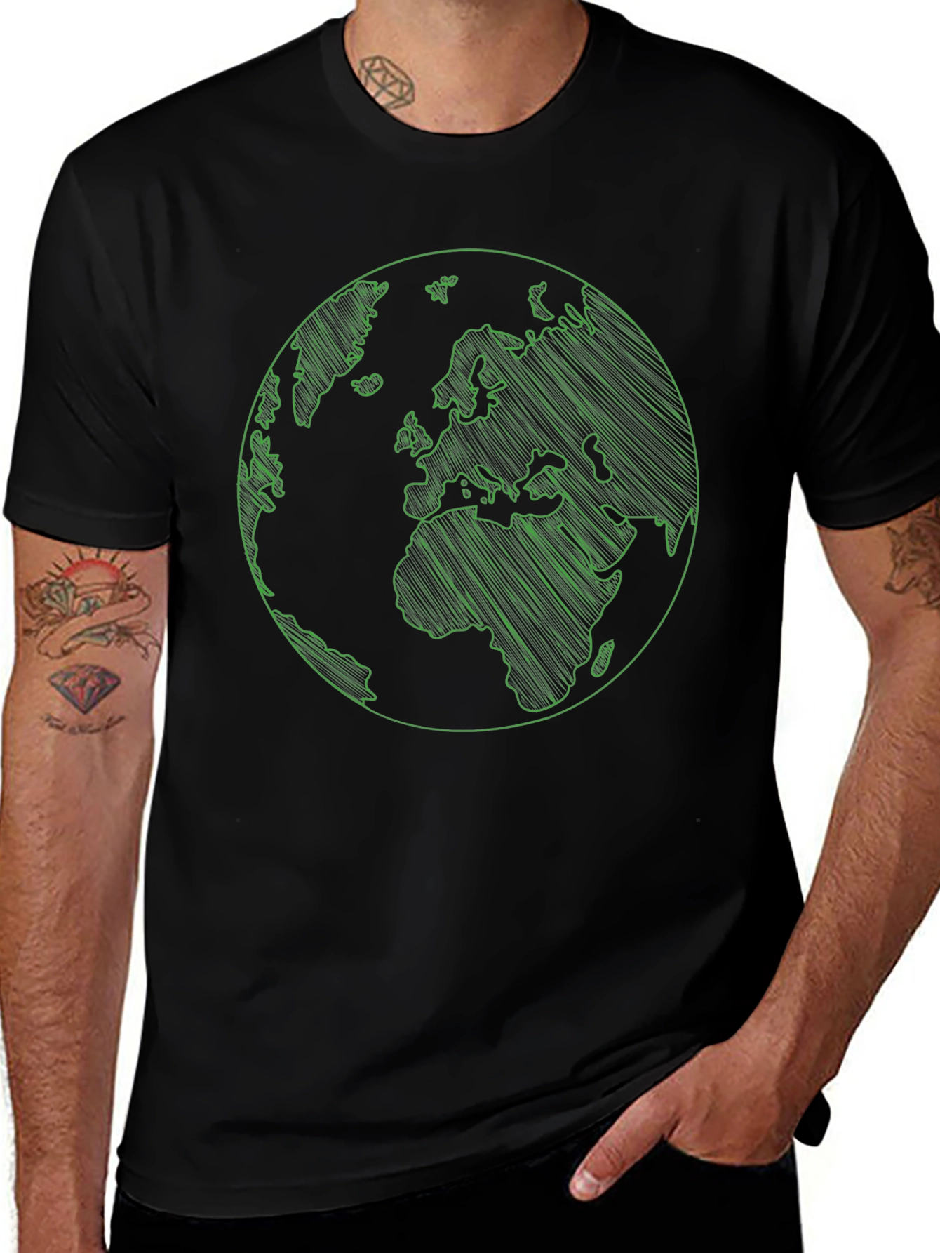 Earth Graphic Print Mens Black T-Shirt