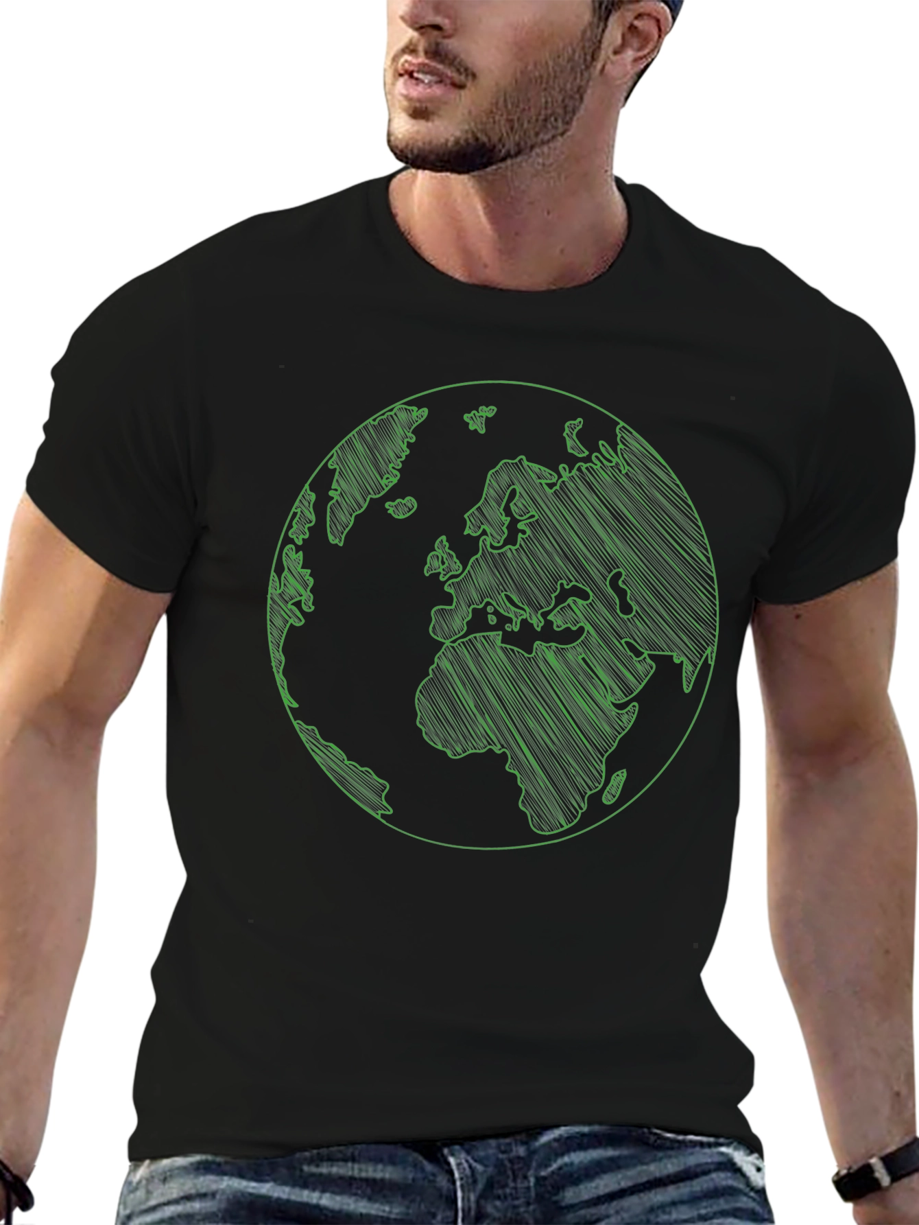 Earth Graphic Print Mens Black T-Shirt