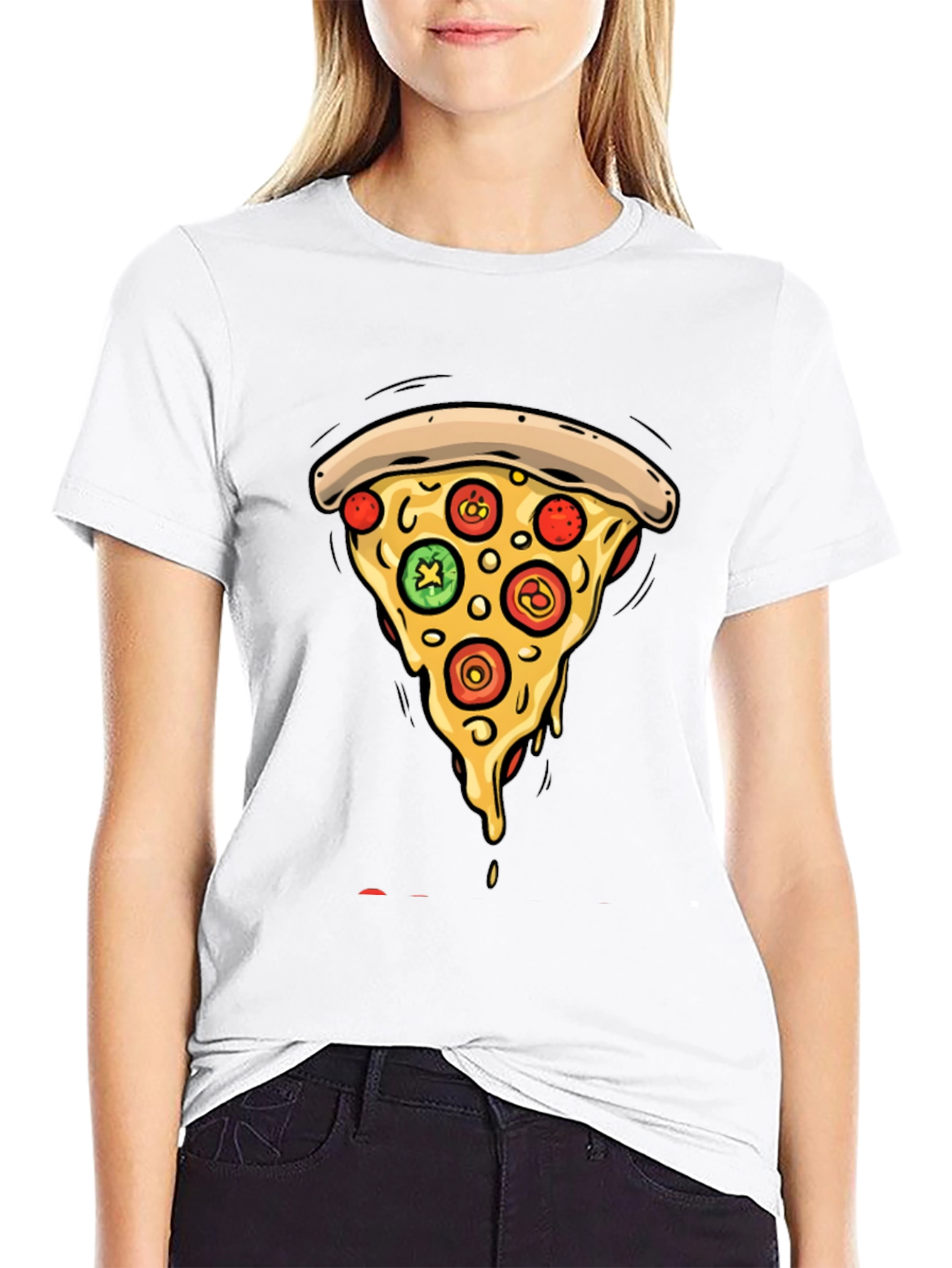 Pizza Slice Graphic Tee - Casual Black T-Shirt