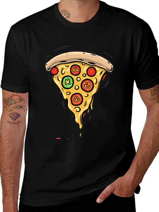 Pizza Slice Graphic Tee - Casual Black T-Shirt