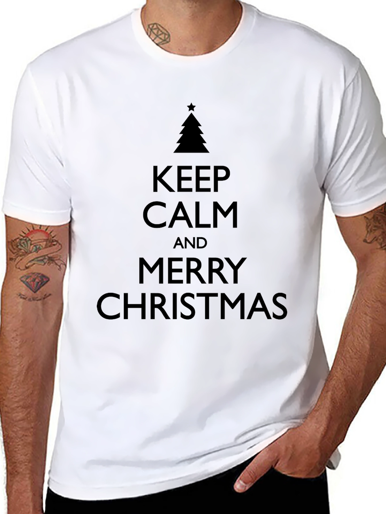 Keep Calm Merry Christmas Black Graphic T-Shirt