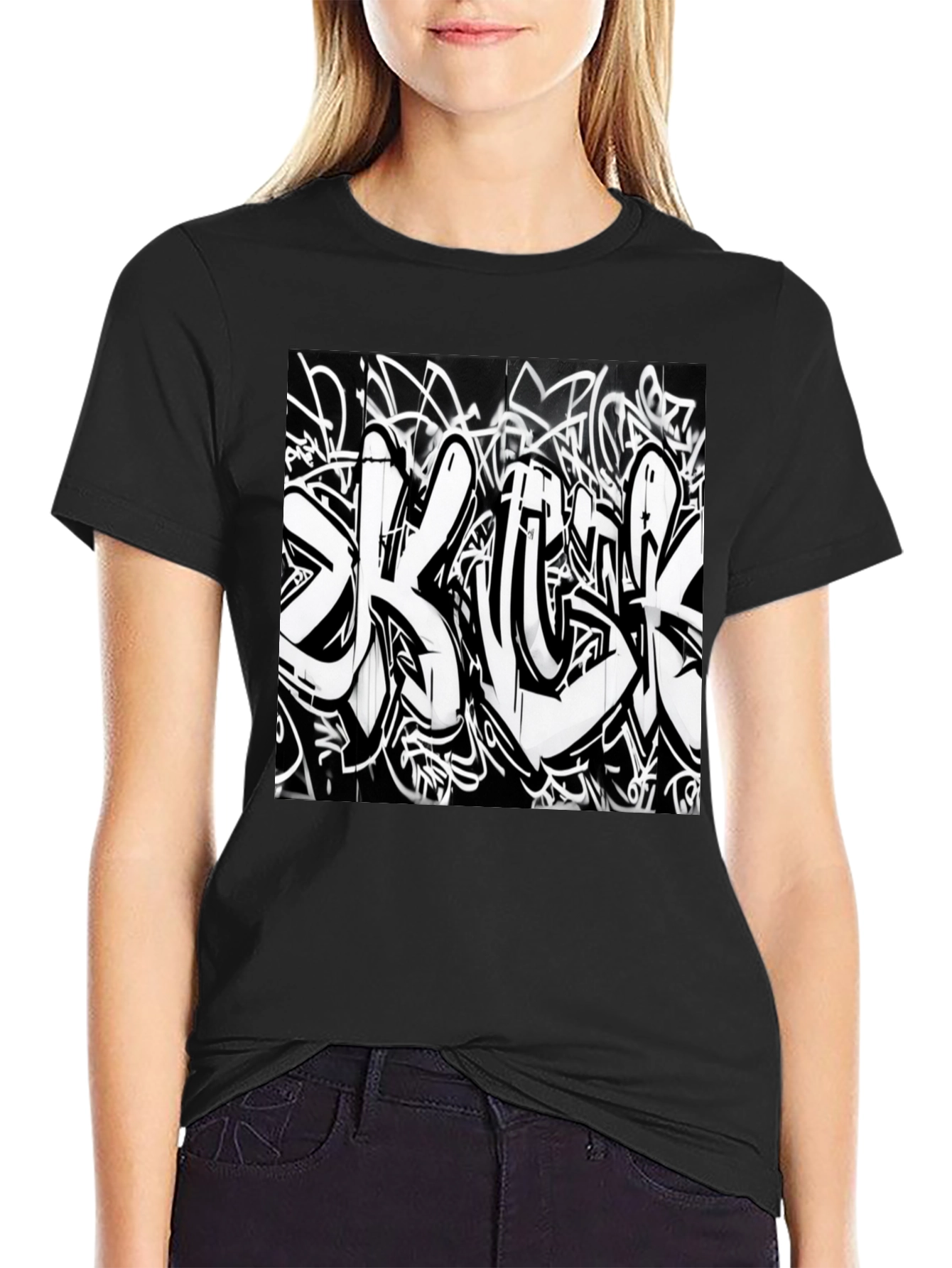 Black T-Shirt with Graffiti Print
