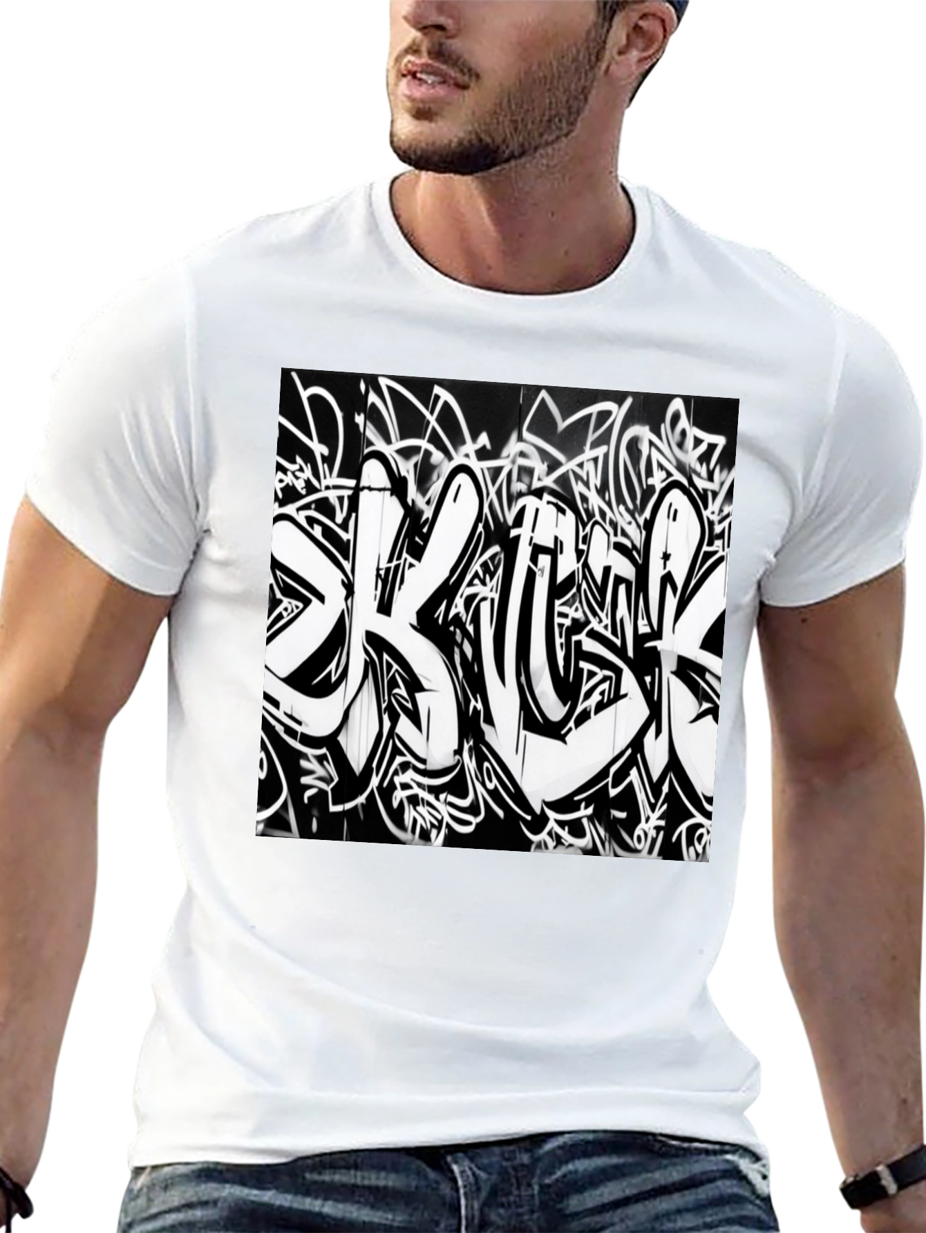 Black T-Shirt with Graffiti Print