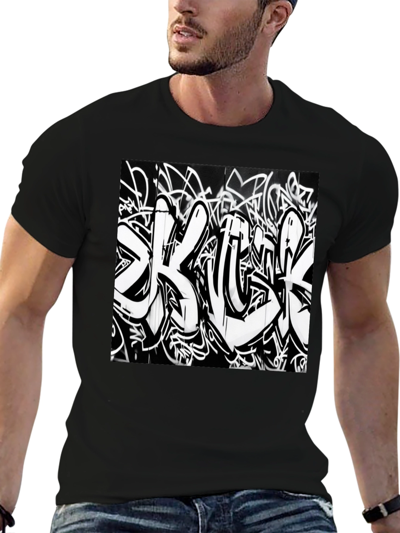 Black T-Shirt with Graffiti Print
