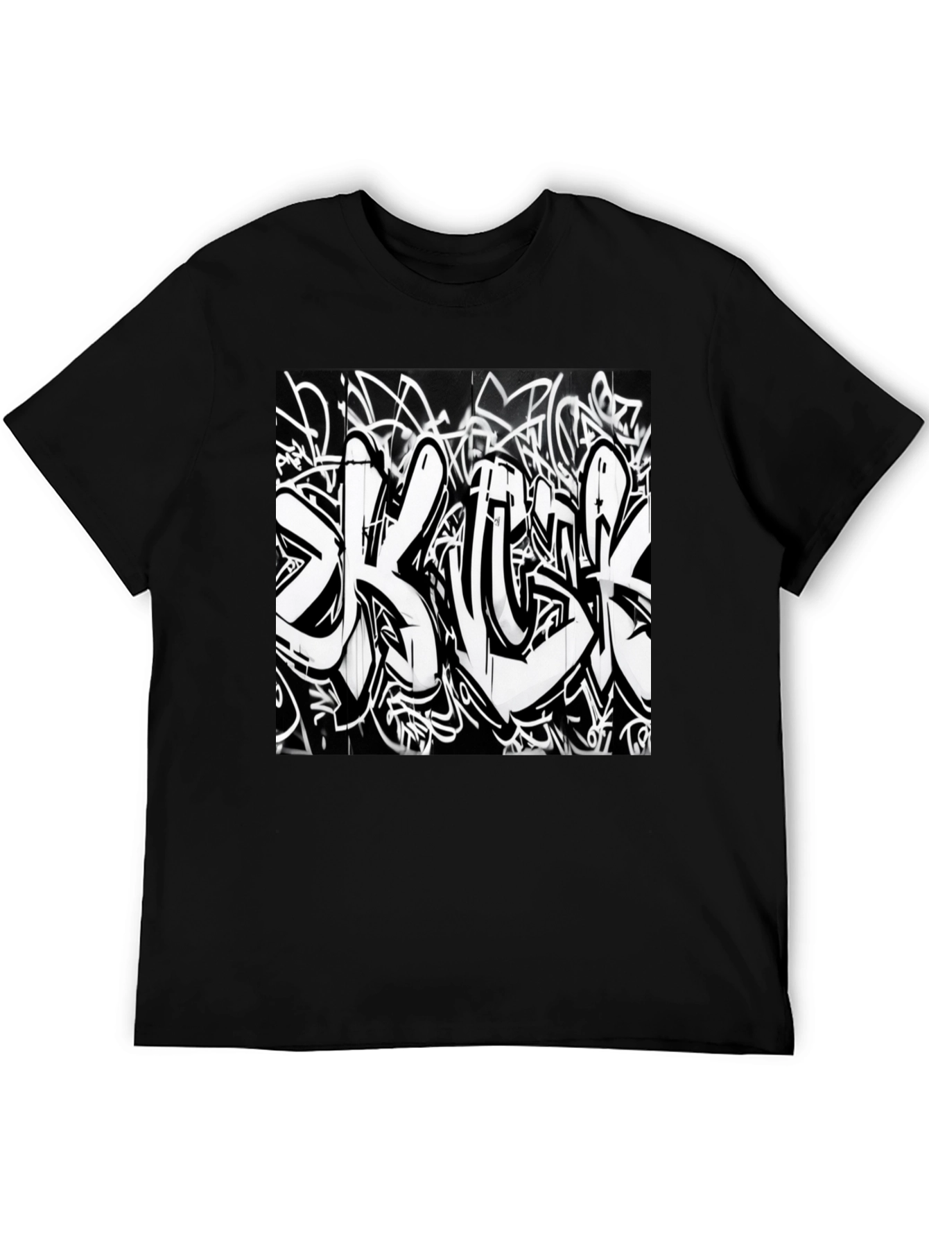 Black T-Shirt with Graffiti Print