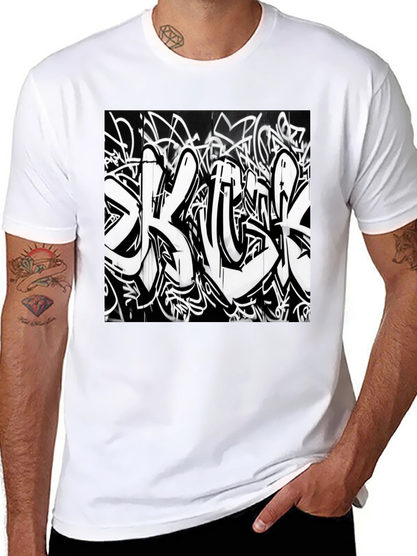 Black T-Shirt with Graffiti Print