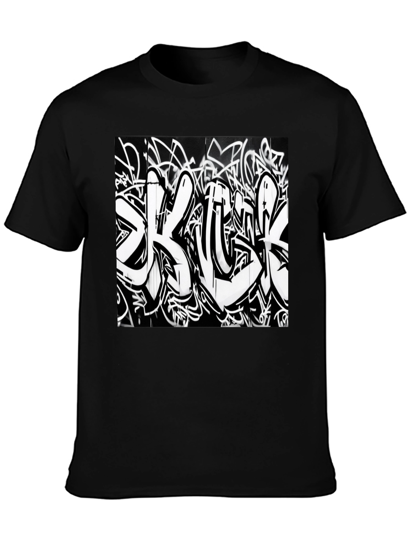 Black T-Shirt with Graffiti Print