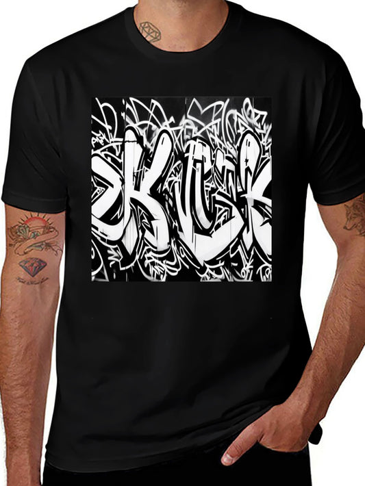 Black T-Shirt with Graffiti Print