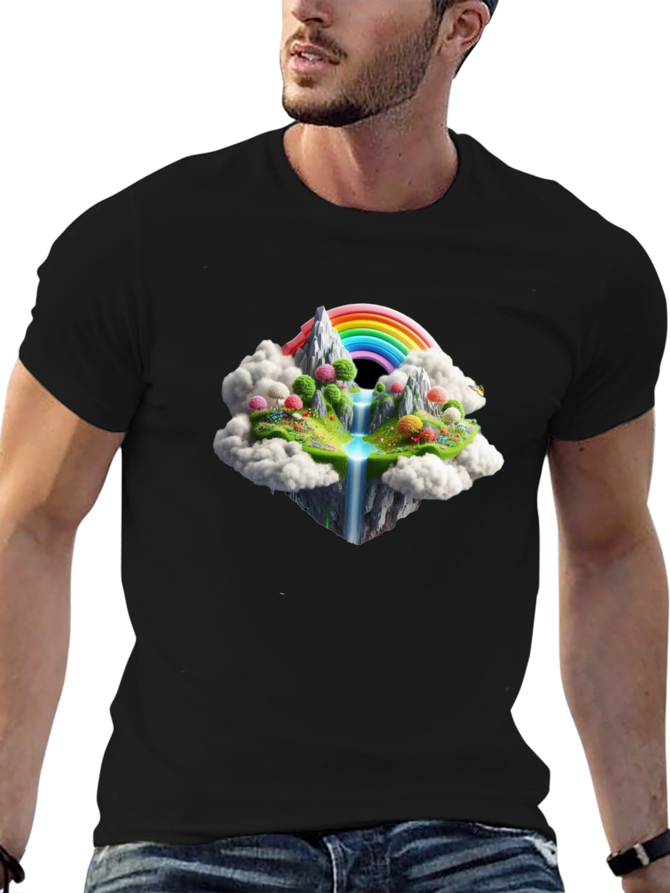 Rainbow Island Black T-Shirt