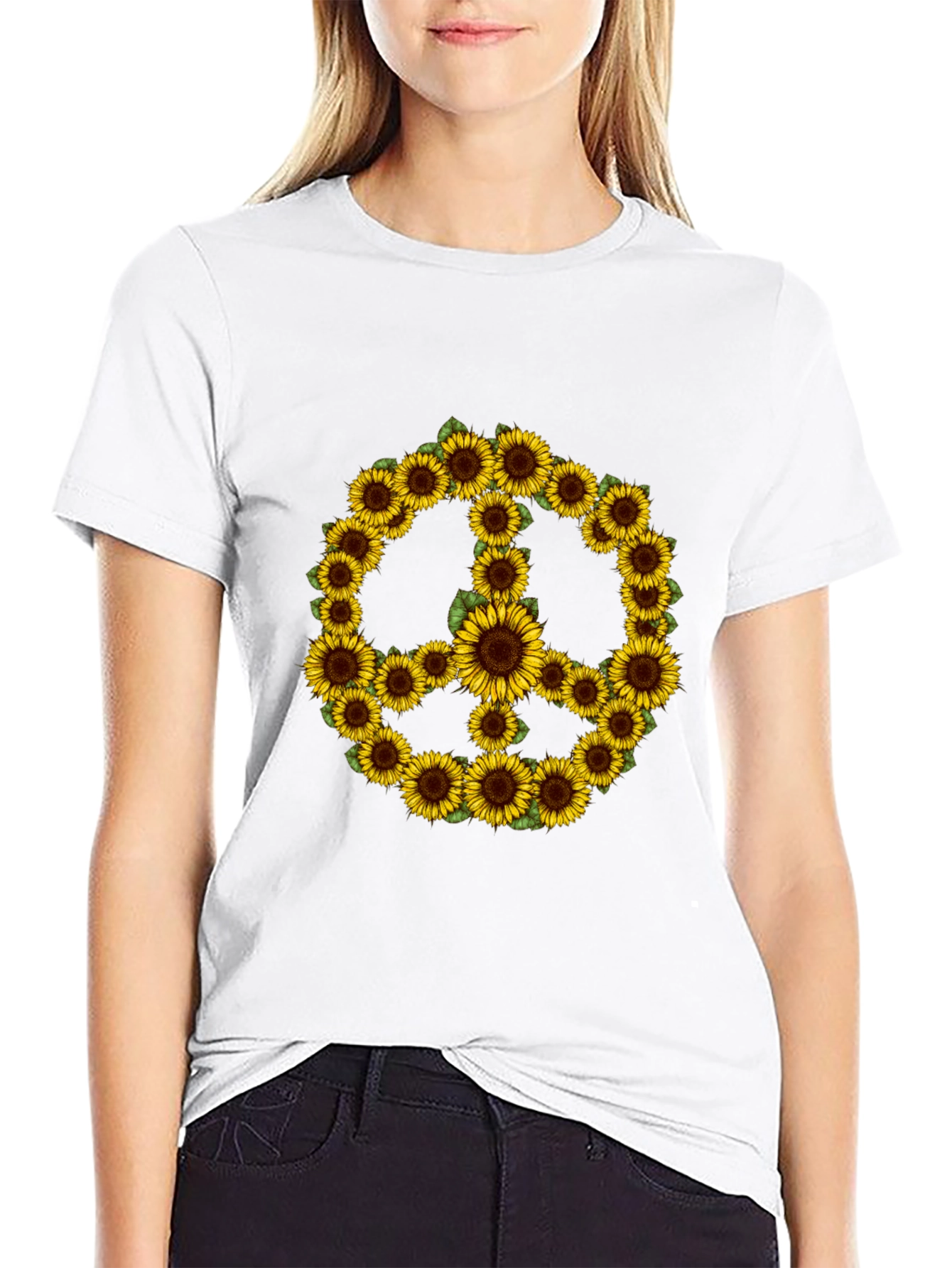 Sunflower Peace Sign Black T-Shirt