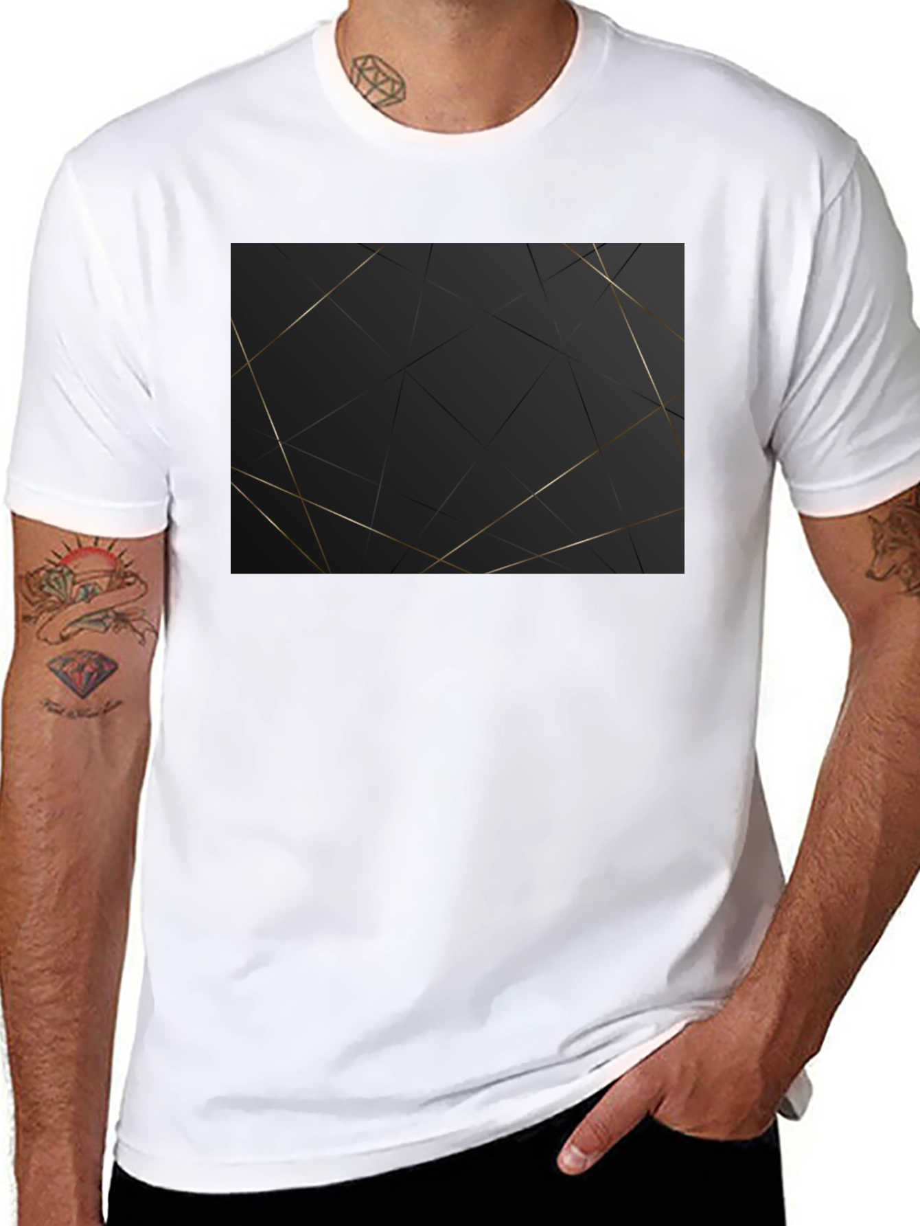 Geometric Gold Line Black T-Shirt