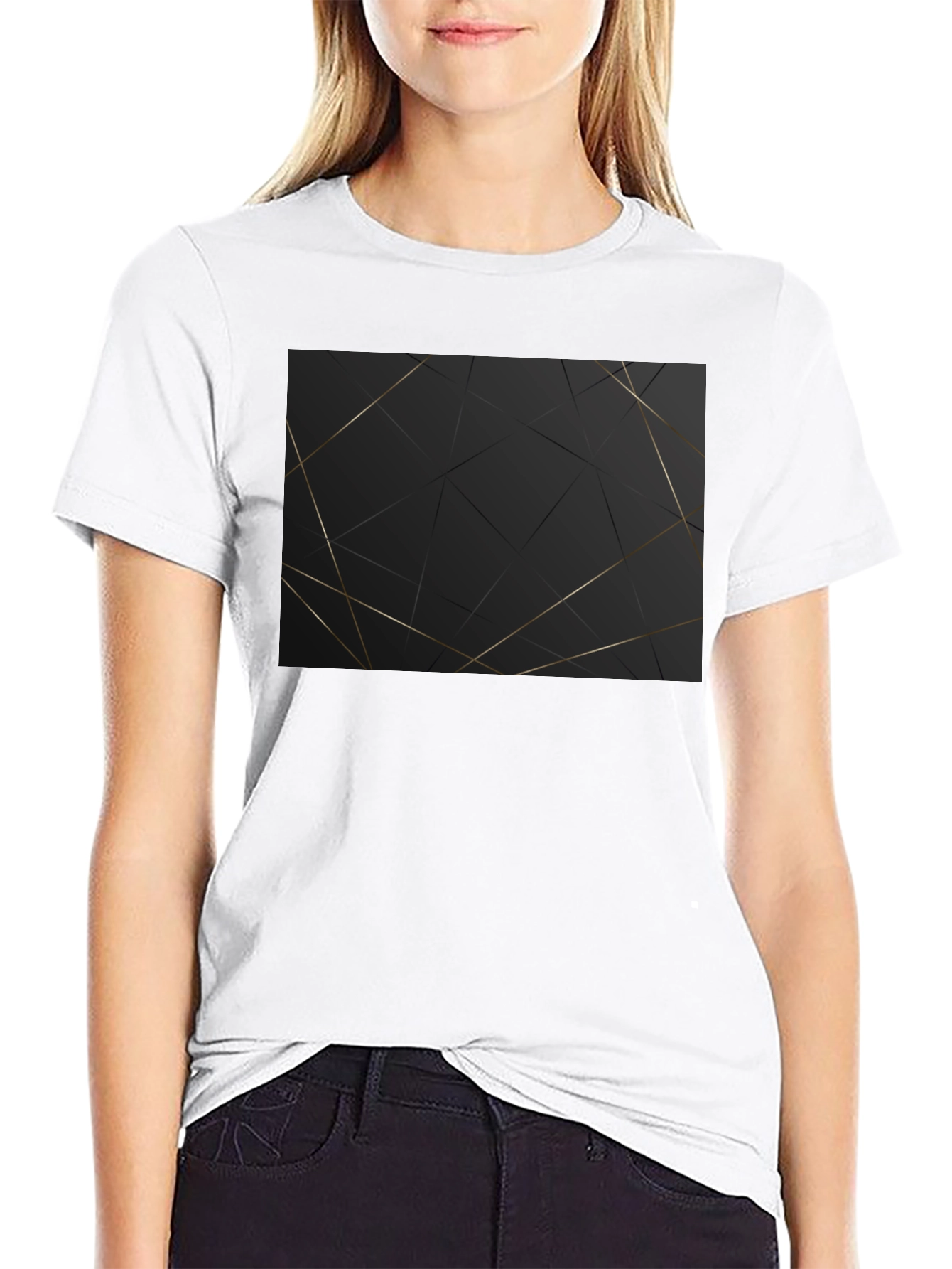 Geometric Gold Line Black T-Shirt