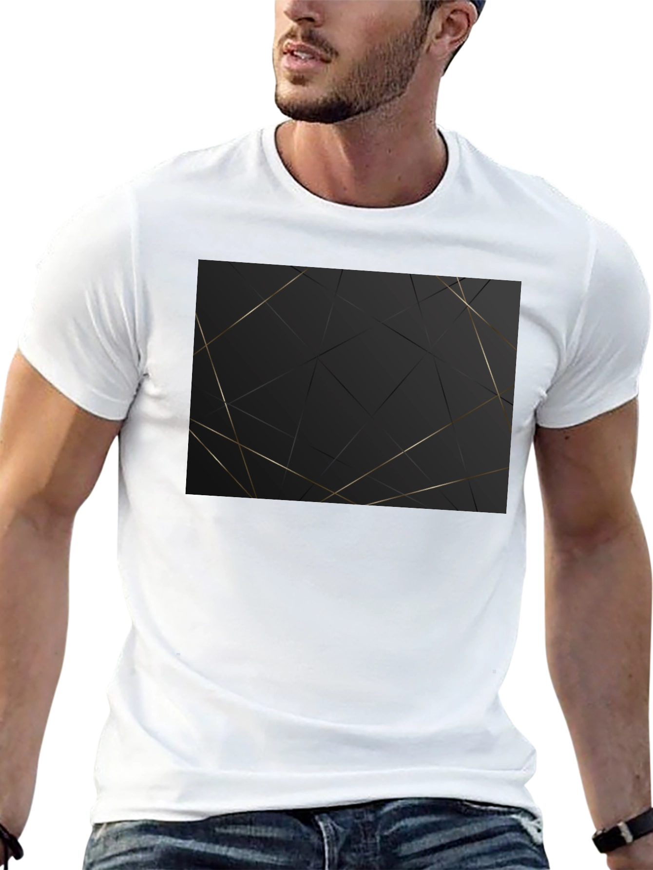 Geometric Gold Line Black T-Shirt