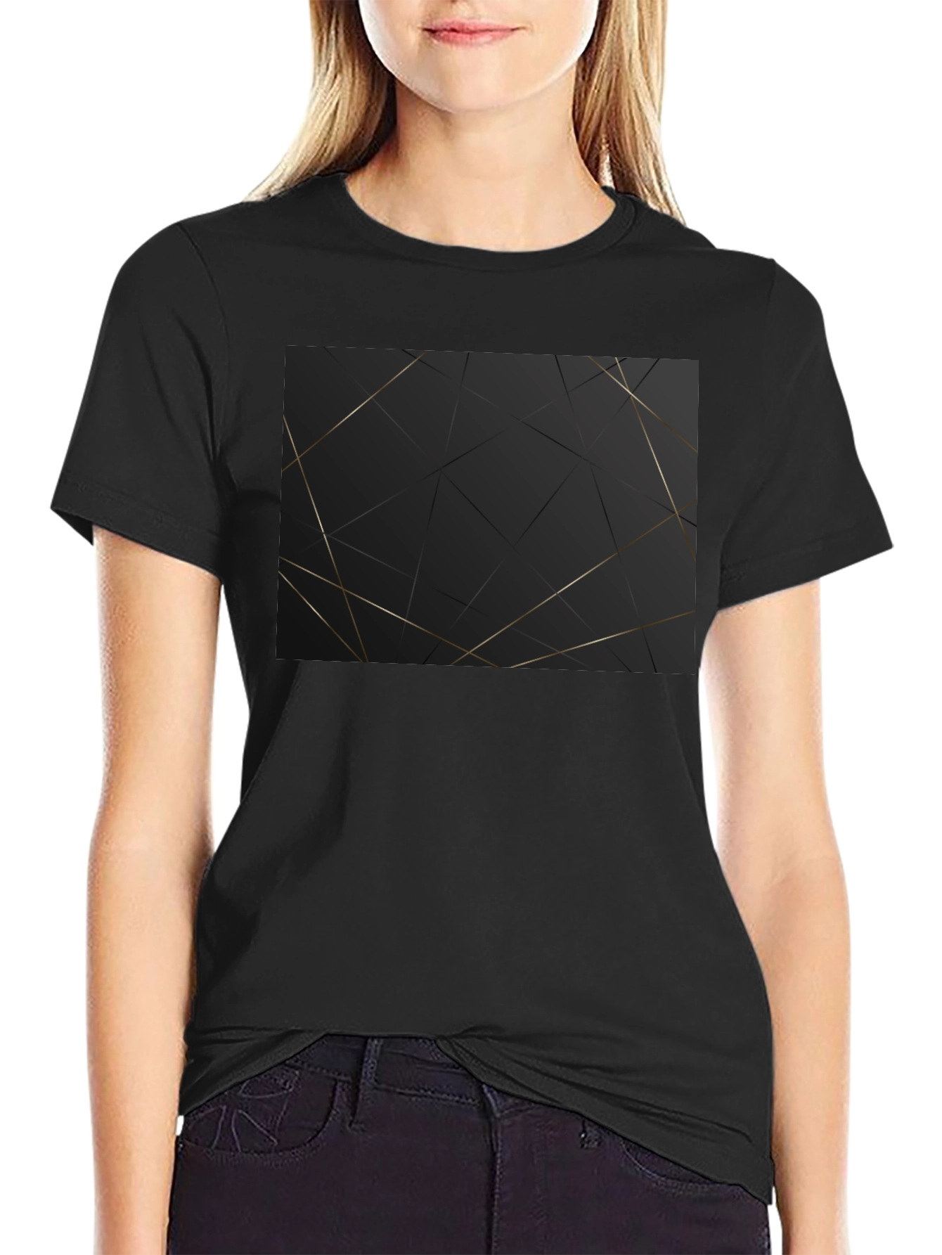 Geometric Gold Line Black T-Shirt