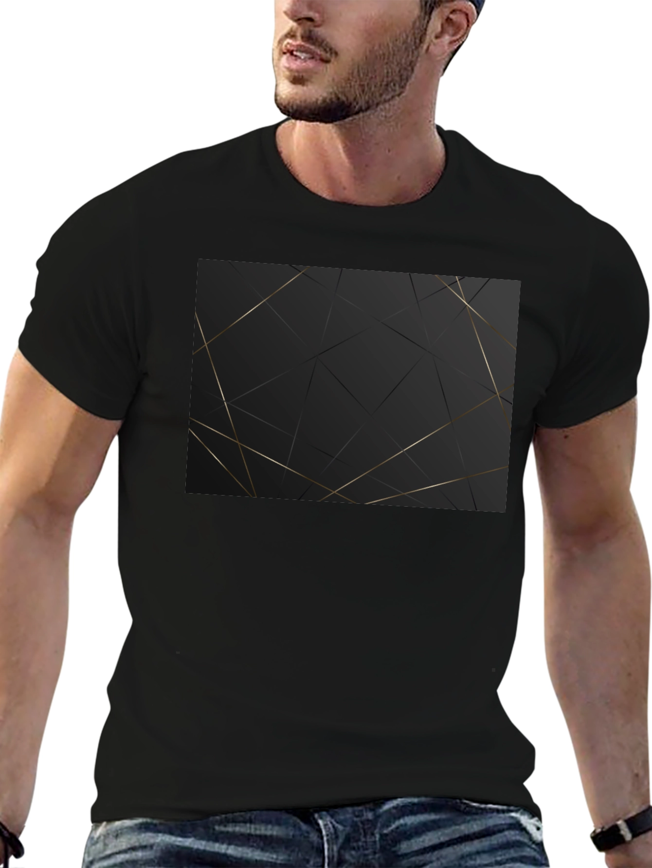 Geometric Gold Line Black T-Shirt