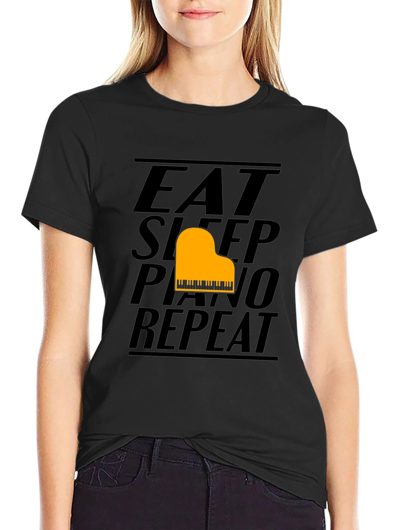 Eat Sleep Piano Repeat Black T-Shirt