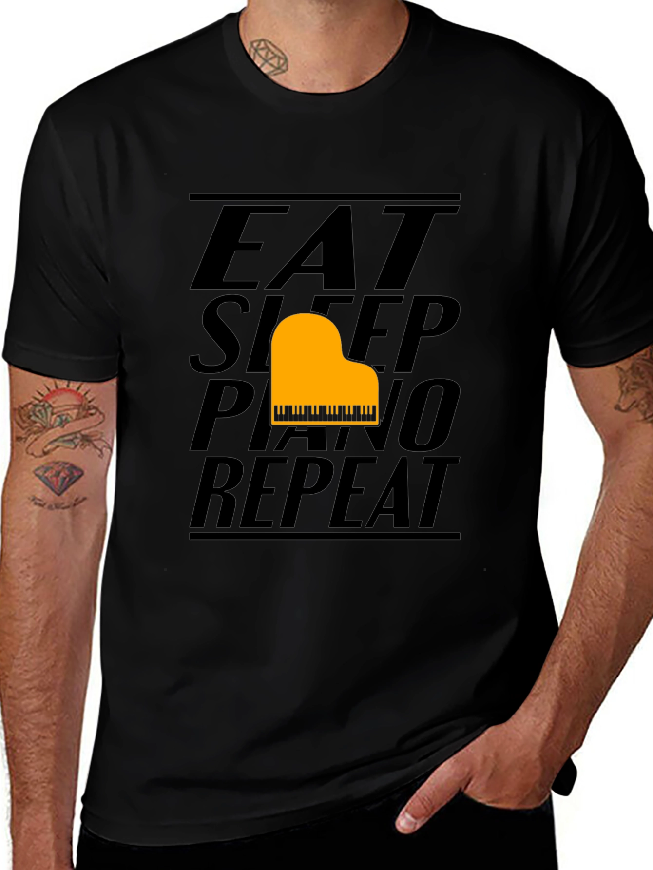 Eat Sleep Piano Repeat Black T-Shirt