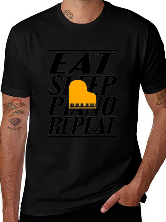 Eat Sleep Piano Repeat Black T-Shirt