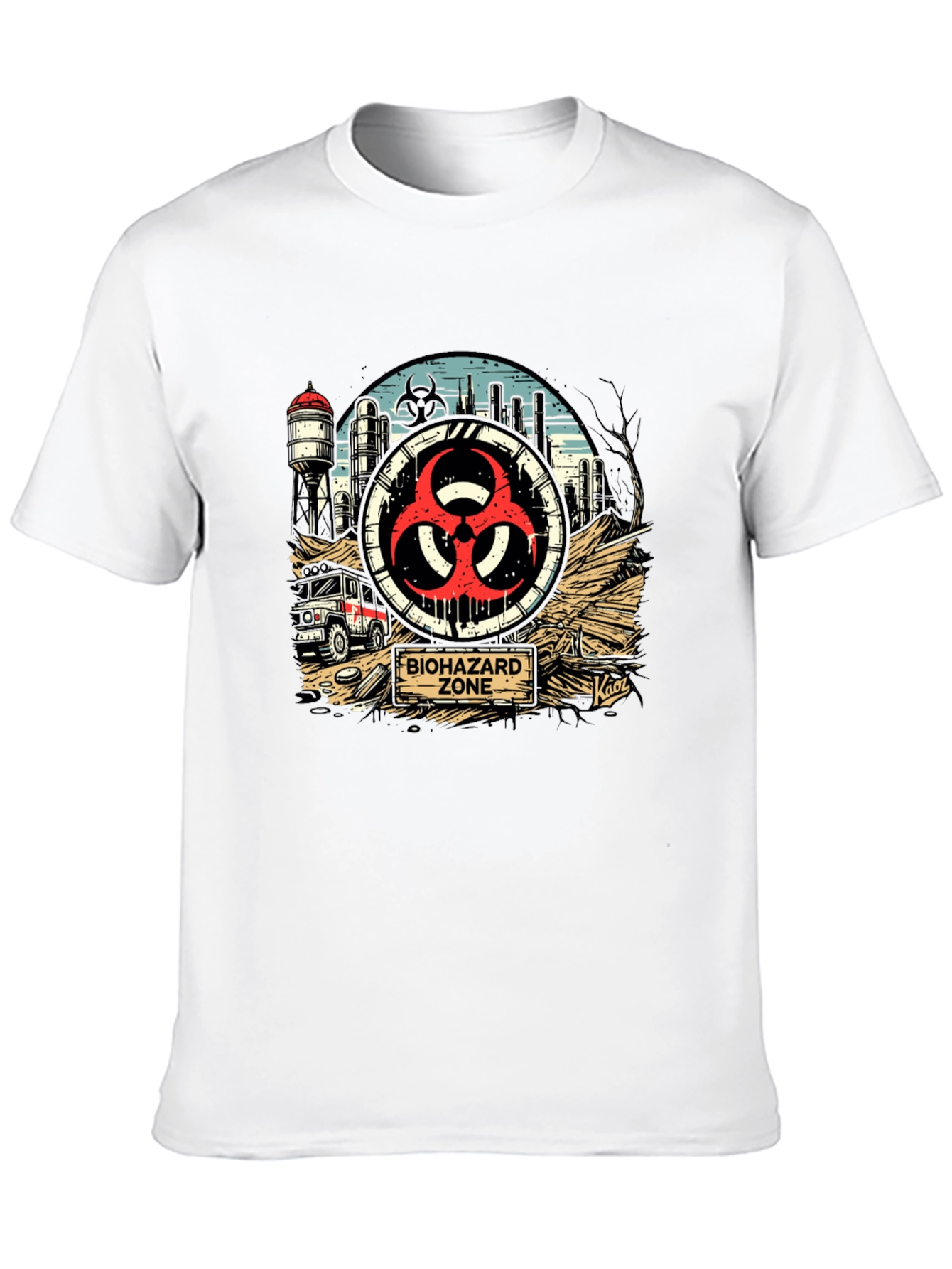 Biohazard Zone Graphic T-Shirt - Distressed Industrial Design