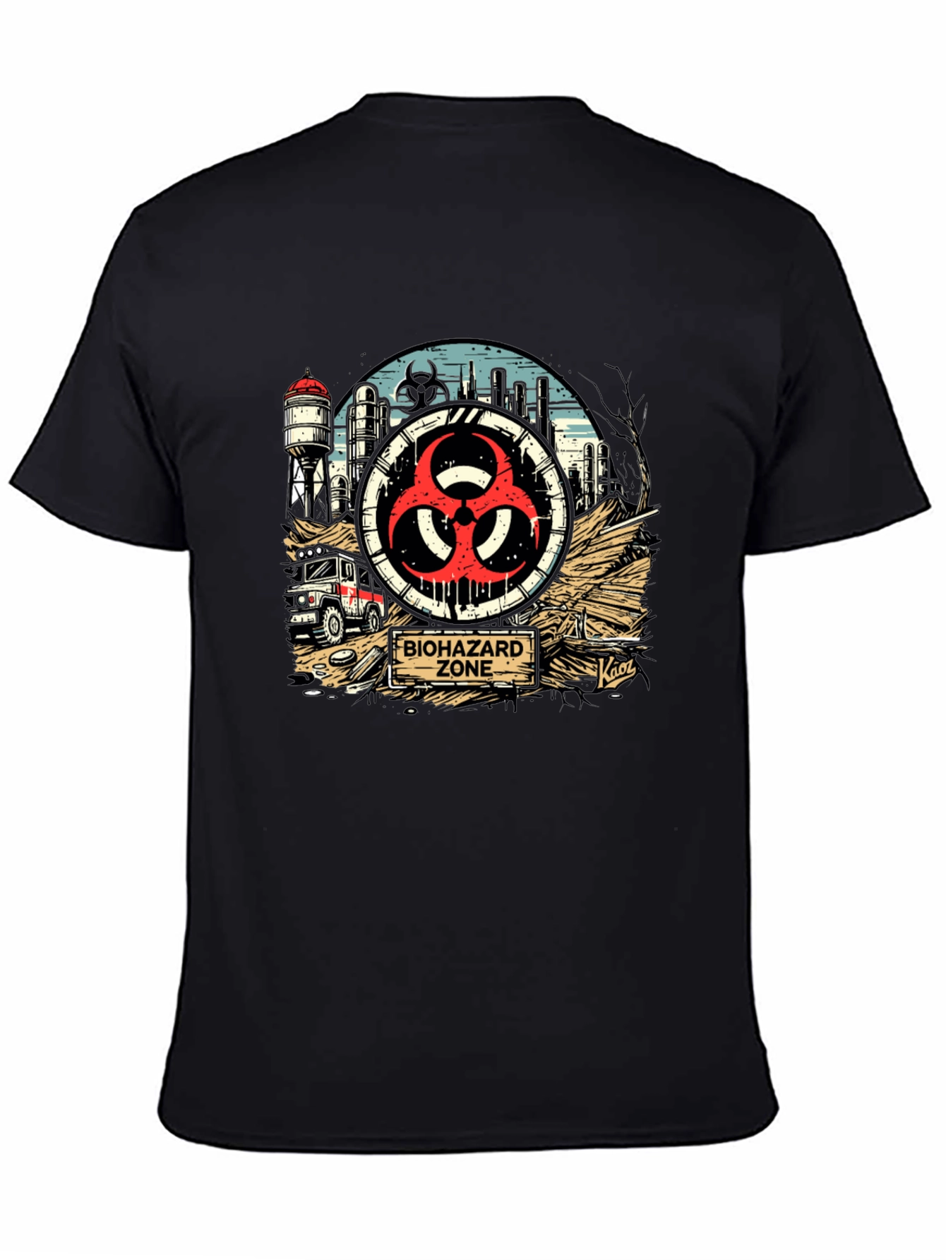Biohazard Zone Graphic T-Shirt - Distressed Industrial Design