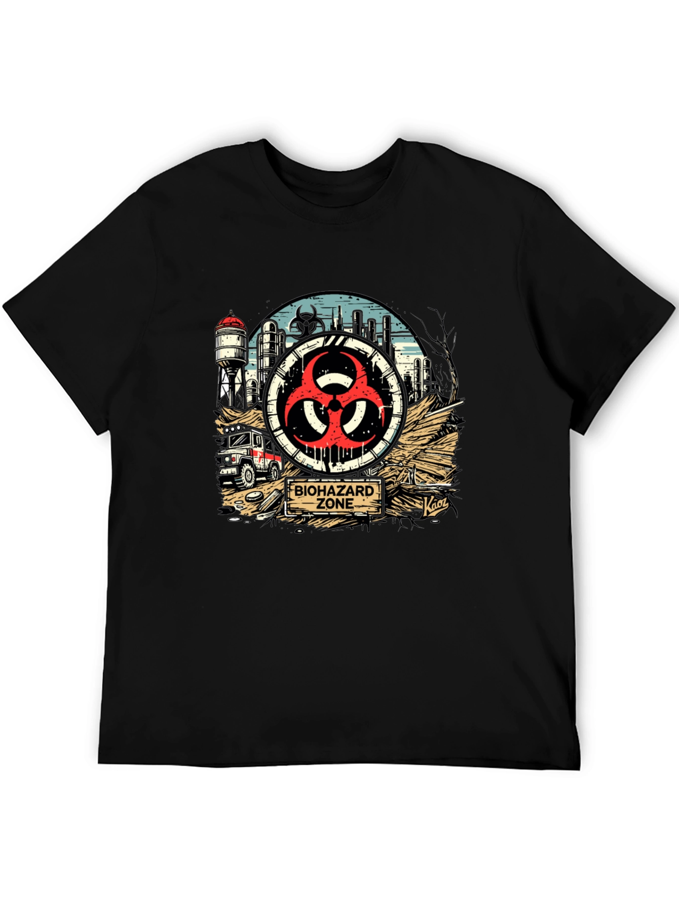 Biohazard Zone Graphic T-Shirt - Distressed Industrial Design