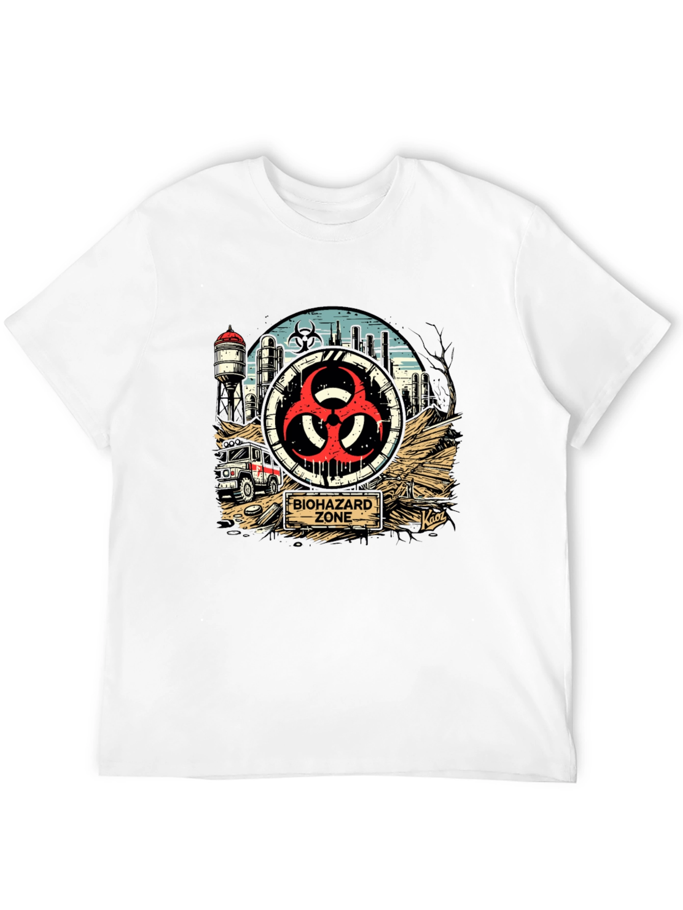 Biohazard Zone Graphic T-Shirt - Distressed Industrial Design