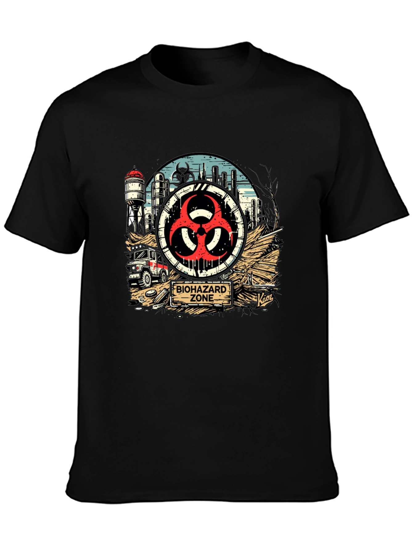 Biohazard Zone Graphic T-Shirt - Distressed Industrial Design
