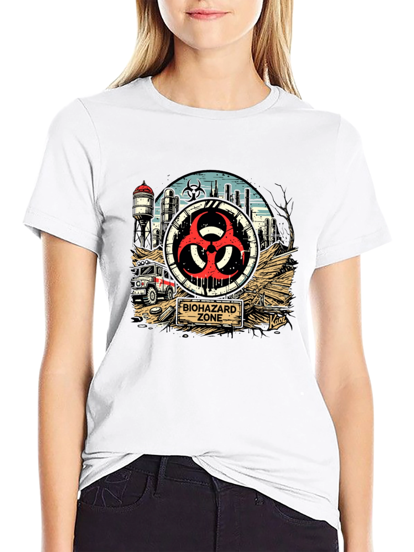 Biohazard Zone Graphic T-Shirt - Distressed Industrial Design