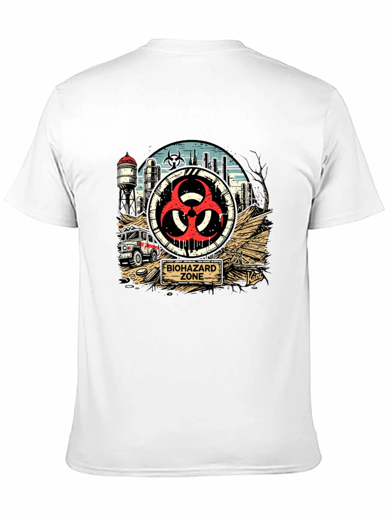 Biohazard Zone Graphic T-Shirt - Distressed Industrial Design