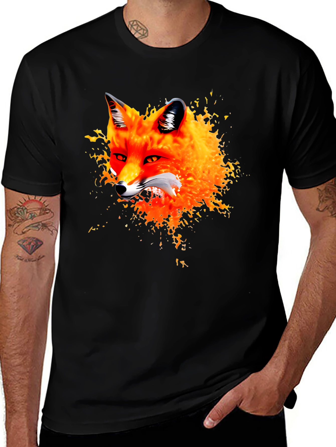 Fox Graphic Black T-Shirt - Artistic Animal Tee