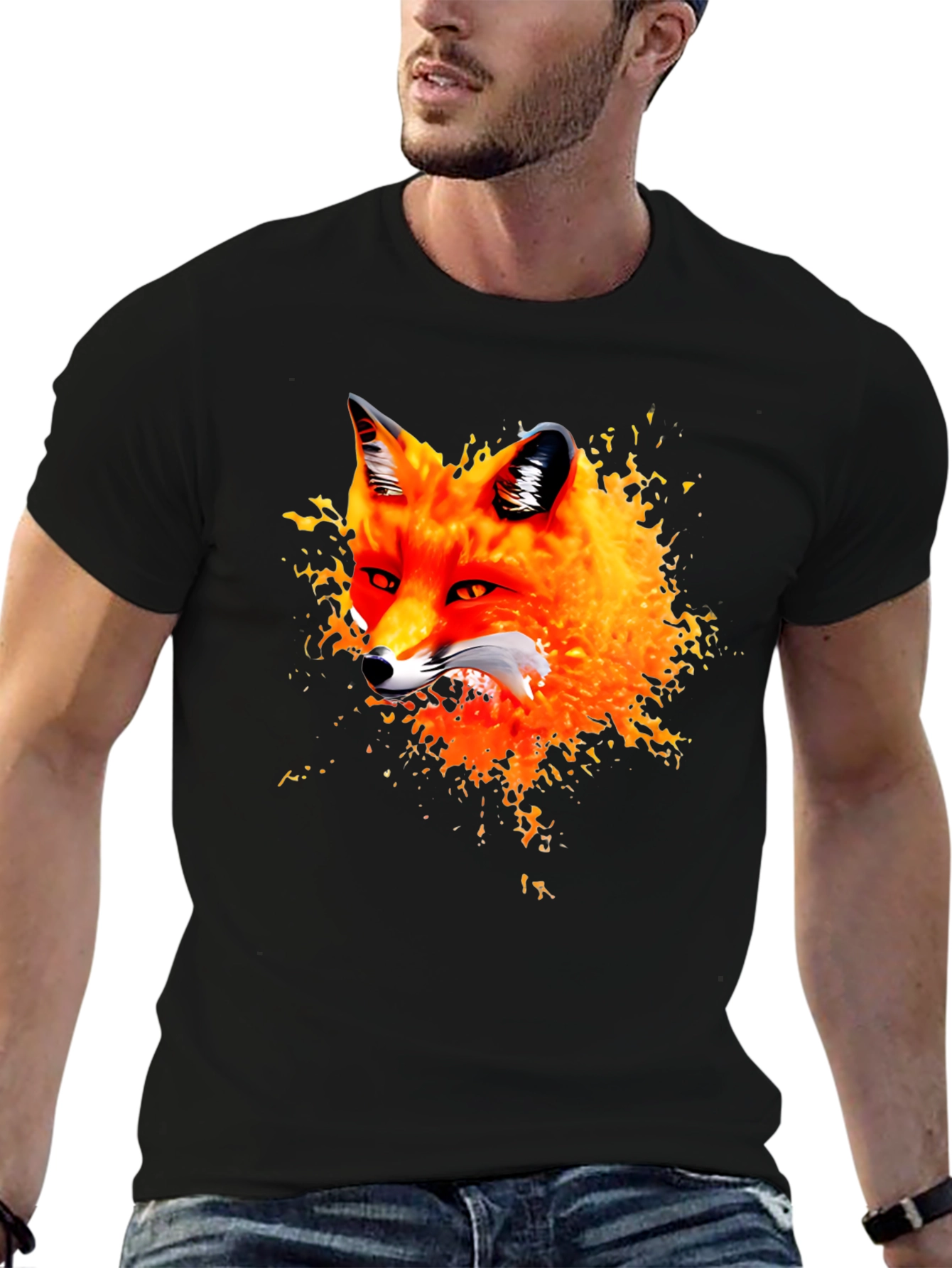 Fox Graphic Black T-Shirt - Artistic Animal Tee