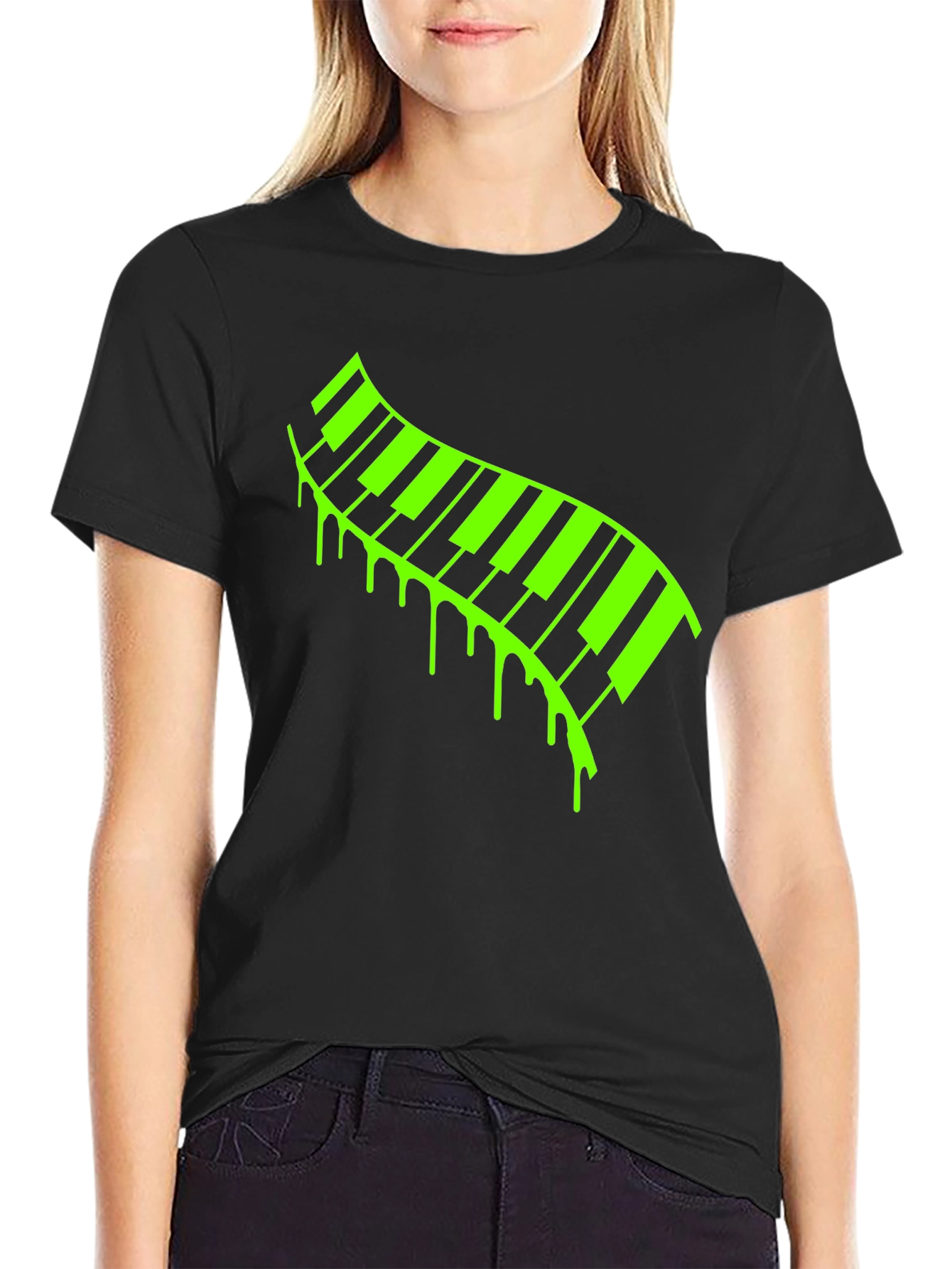 Neon Drip Piano Keys T-Shirt - Musical Style