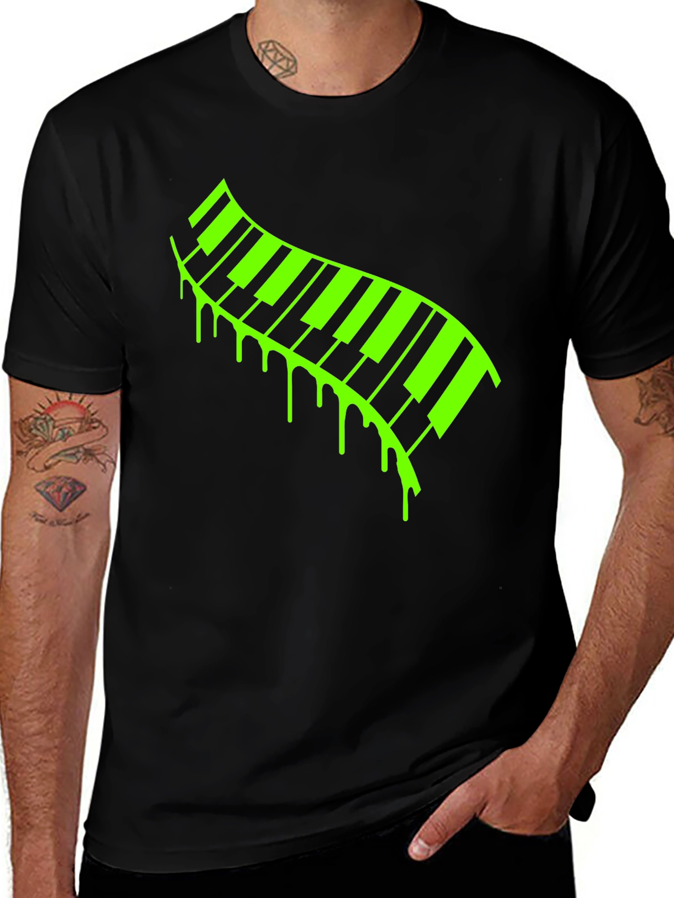 Neon Drip Piano Keys T-Shirt - Musical Style