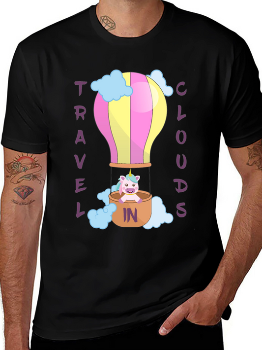 Unicorn Hot Air Balloon T-Shirt - Travel in Clouds