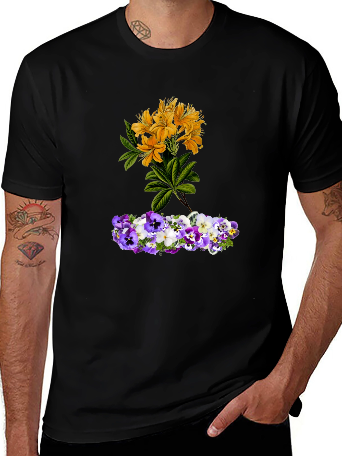 Floral T-Shirt: Yellow Azalea & Pansy Design