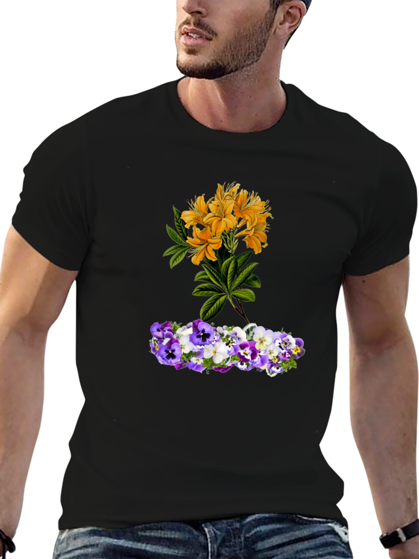 Floral T-Shirt: Yellow Azalea & Pansy Design