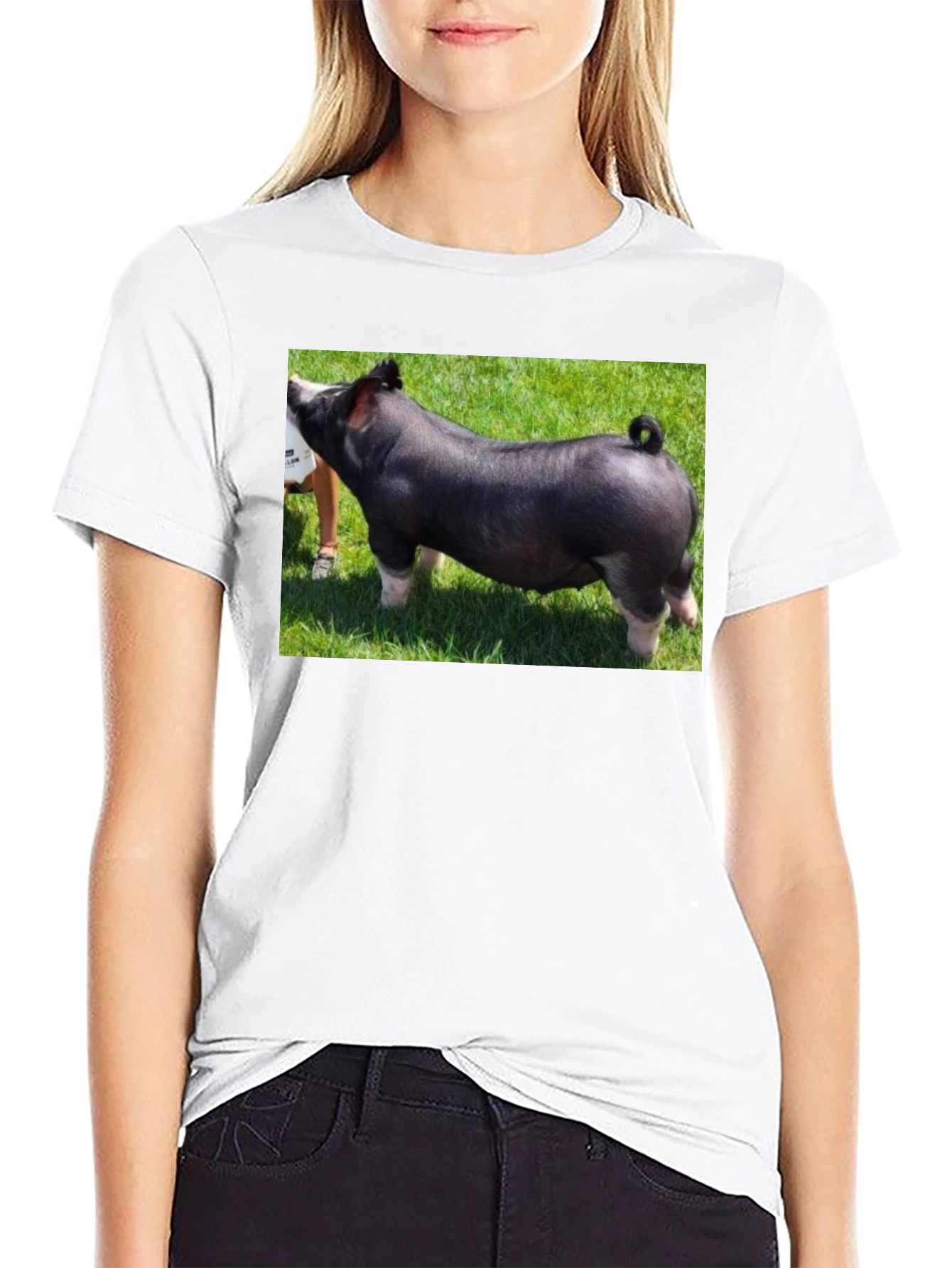 Black T-Shirt with Pig Graphic Tee