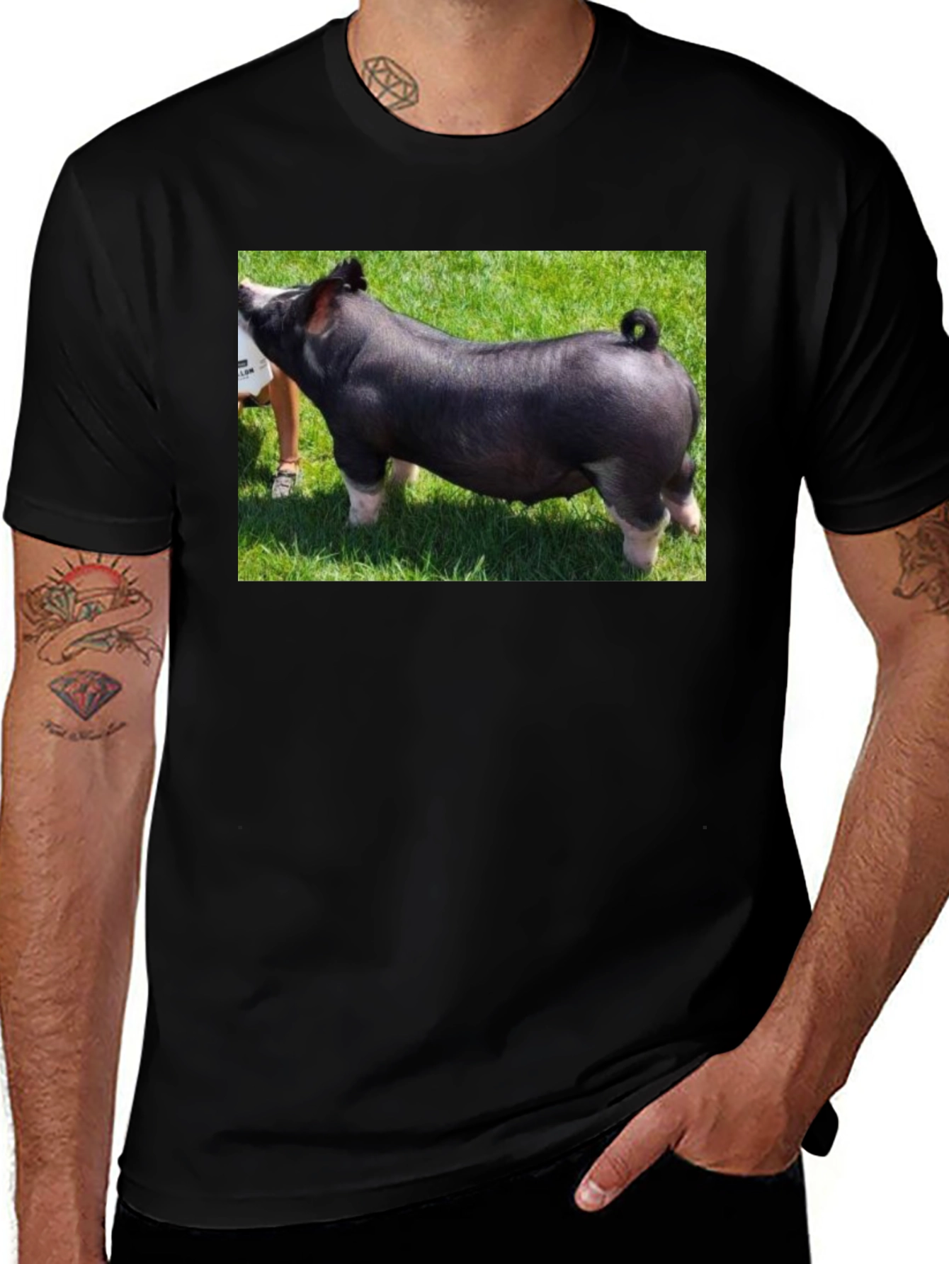 Black T-Shirt with Pig Graphic Tee