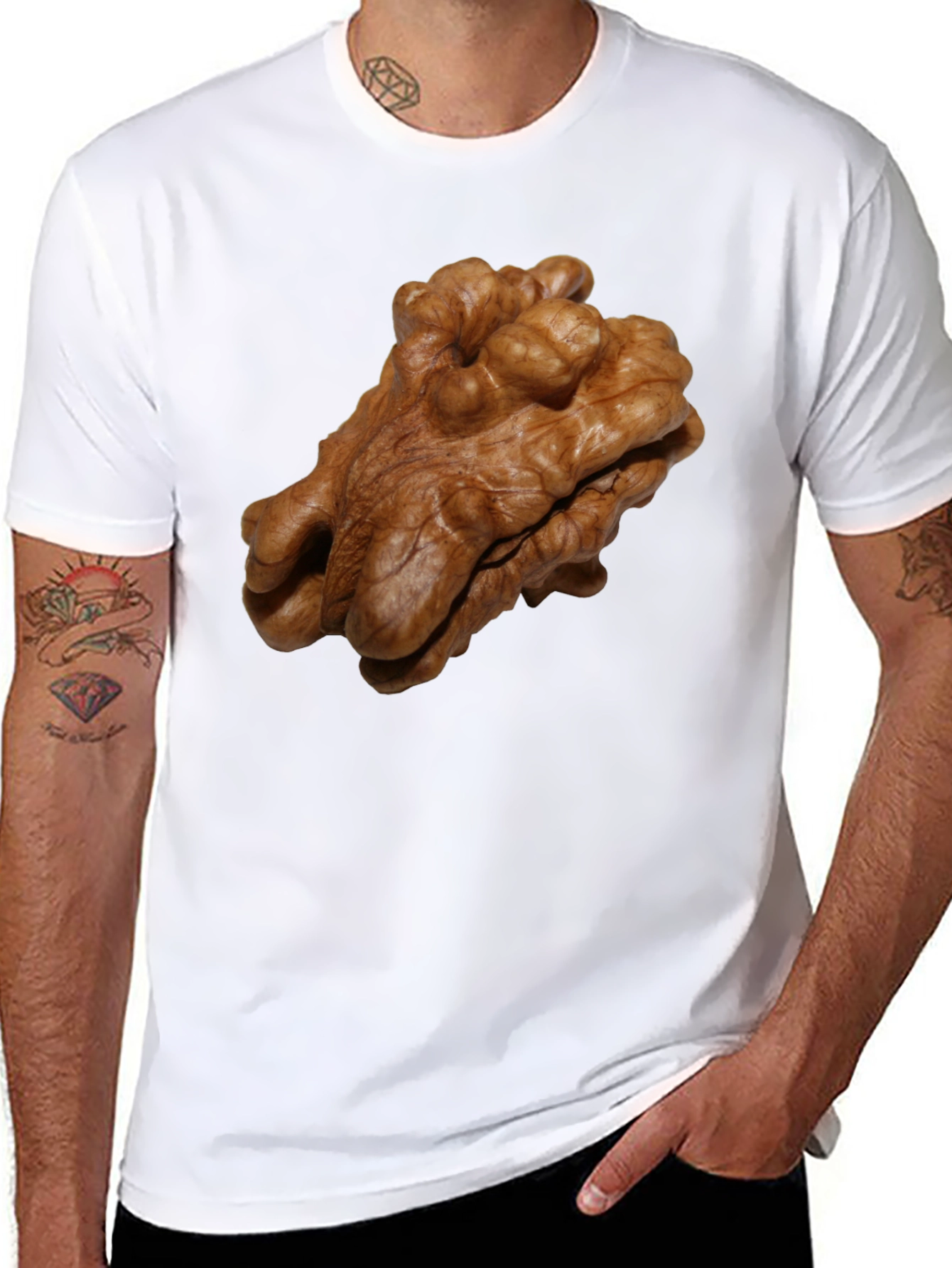 Walnut Print Black T-Shirt - Unique Nut Design