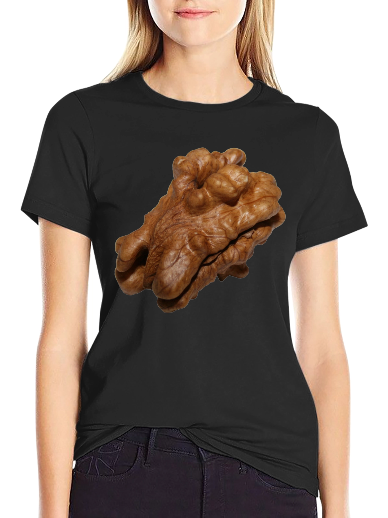 Walnut Print Black T-Shirt - Unique Nut Design