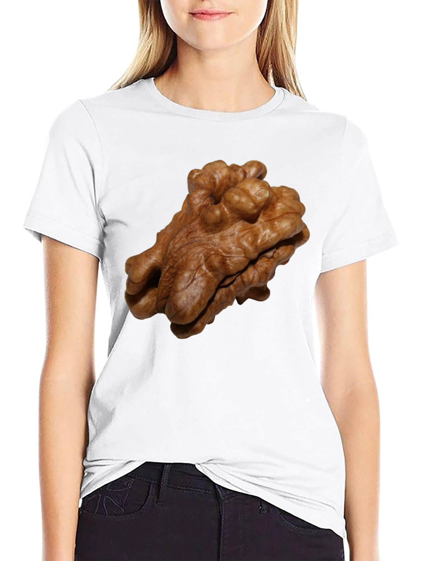 Walnut Print Black T-Shirt - Unique Nut Design