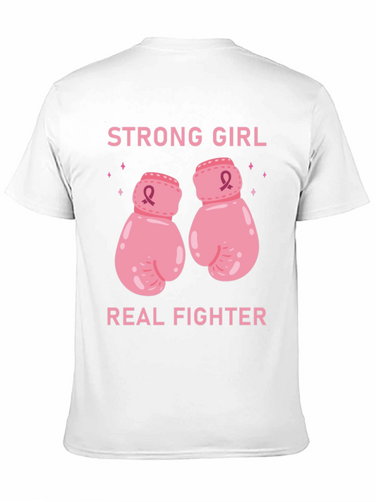 Strong Girl Real Fighter Breast Cancer Awareness Boxing Gloves T-Shirt