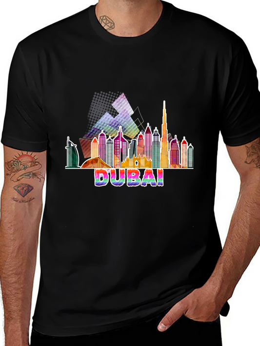 Dubai Skyline Graphic Tee - Mens Black T-Shirt