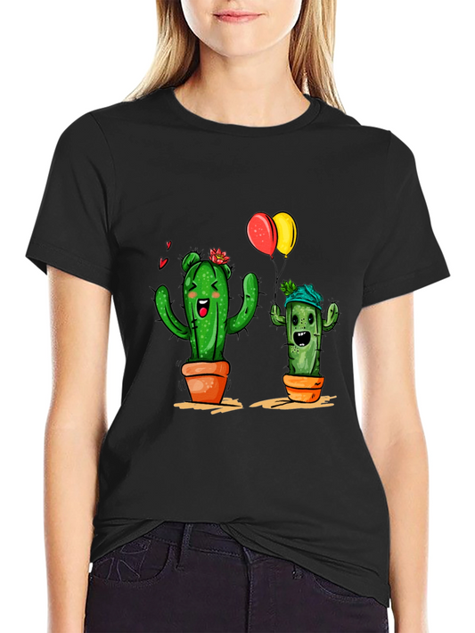Cactus Love Graphic Tee - Black Cotton T-Shirt
