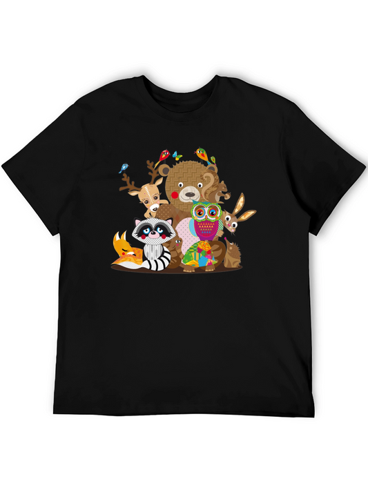 Cartoon Forest Friends Black T-Shirt